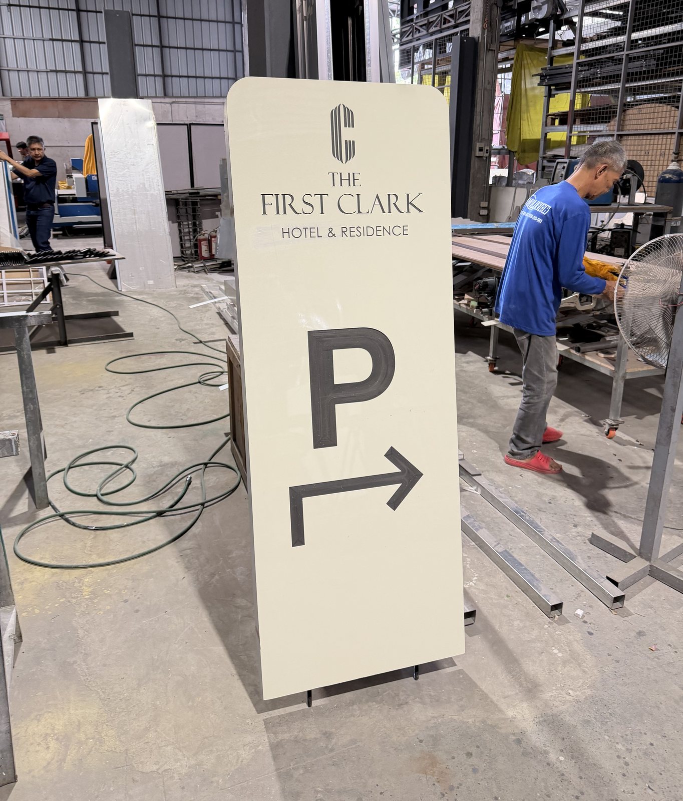Parking totem being fabricated in the Wiltech shop