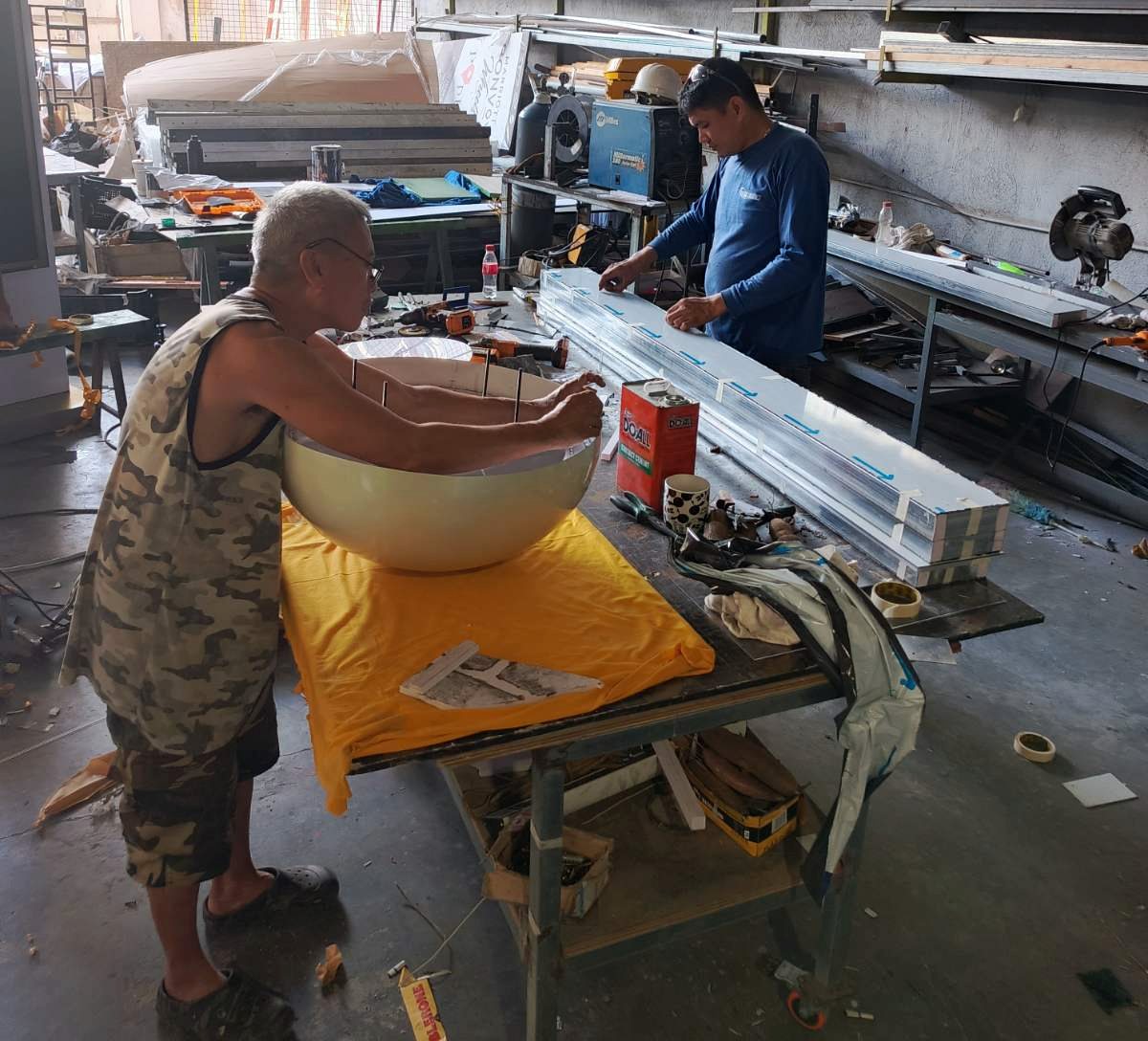 Forming the 600 mm pearl dome on the shop bench