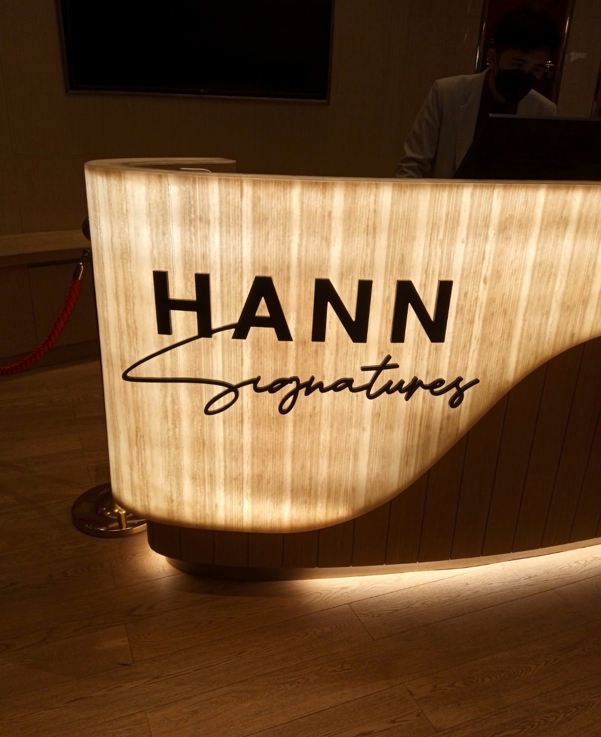 Backlit translucent stone signage, lit from behind